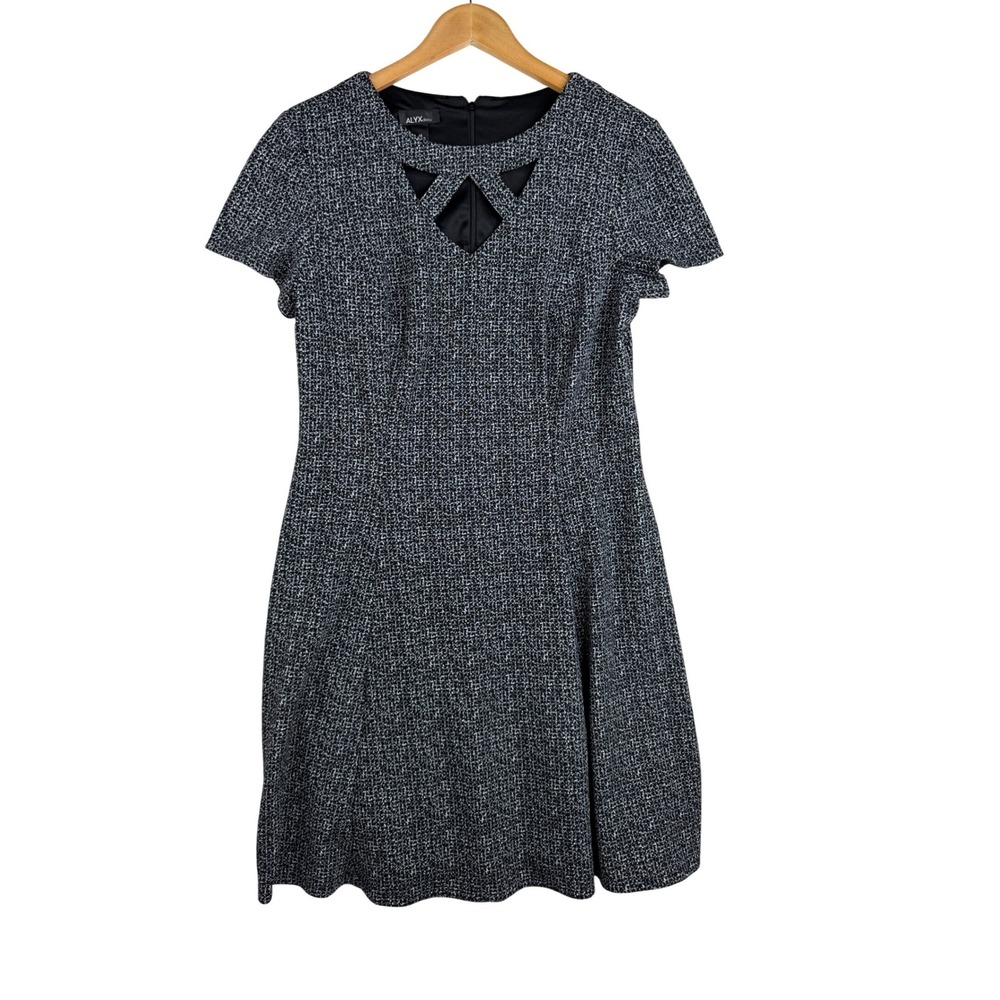 ALYX Geometric Cutout Lattice Neckline Short Sleeve Shift Dress size 14 Black